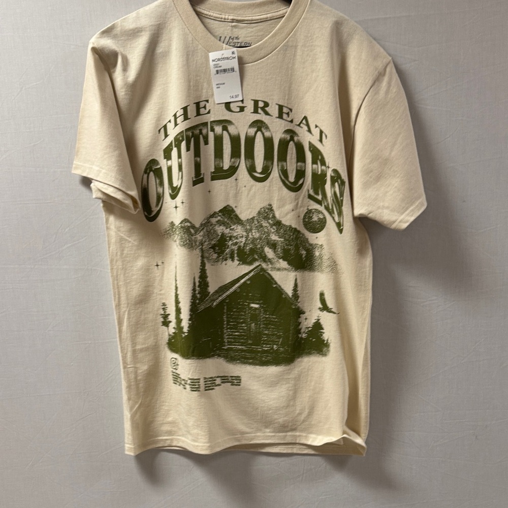 Nordstrom Beige Graphic Tee with Green Design